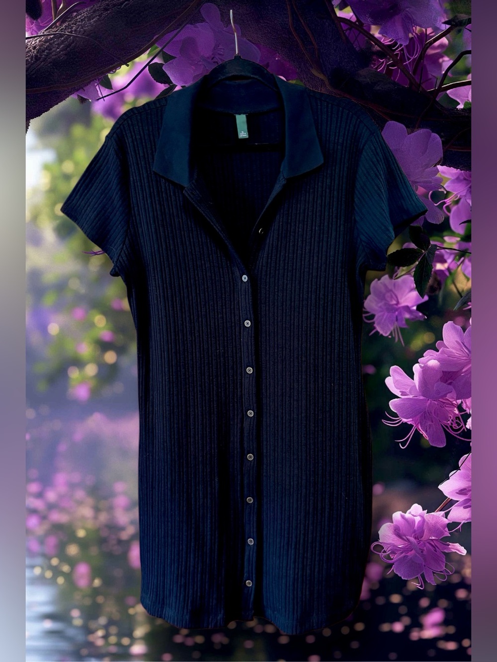 Wild Fable Black Short Sleeved Ribbed Button-Front Mini Dress size XL